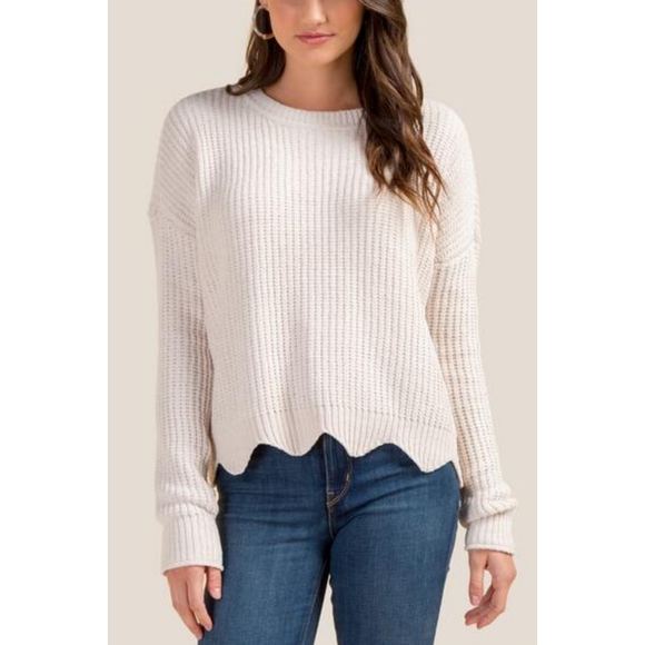 Francesca's Collections Sweaters - Francesca's Cream Charlize Scallop Hem Chenille Sweater